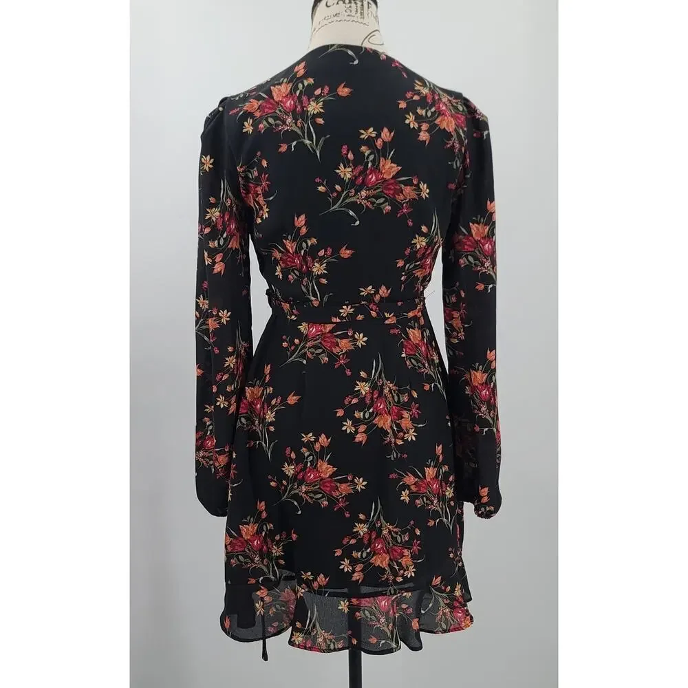Mi Ami Ginger floral wrap dress black floral Size XS Whimsigoth Feminine Office - Picture 2 of 10